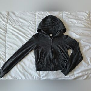 TNA Aritzia Cropped Zip Up Hoodie Charcoal Grey 2XS